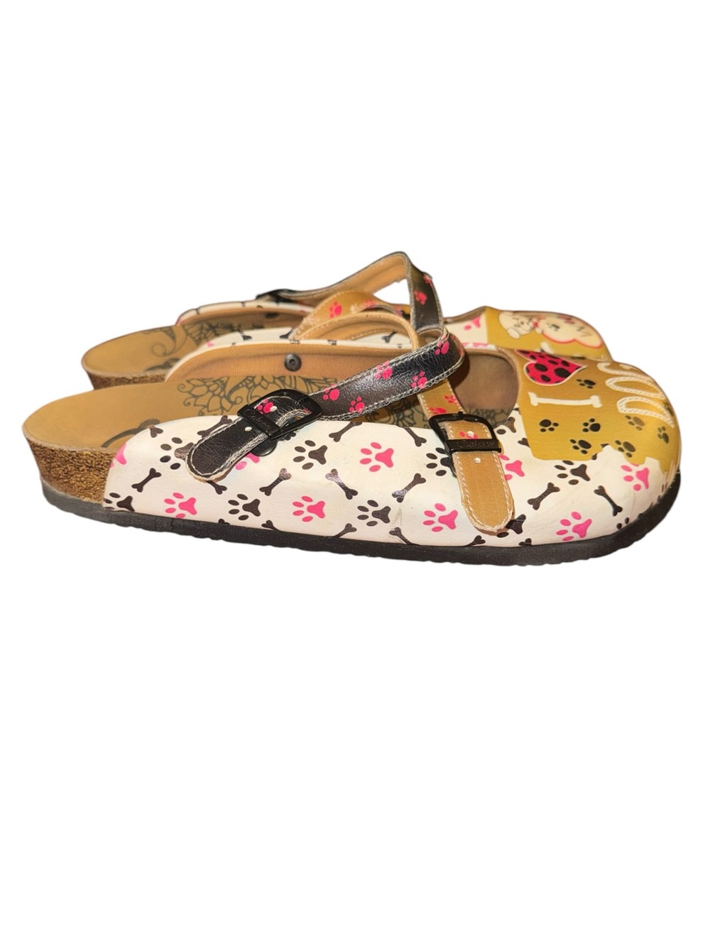 Calceo Dog Print Clogs EU 41 US 10 Leather Comfort Cute Slip On Sandals - Picture 4 of 9